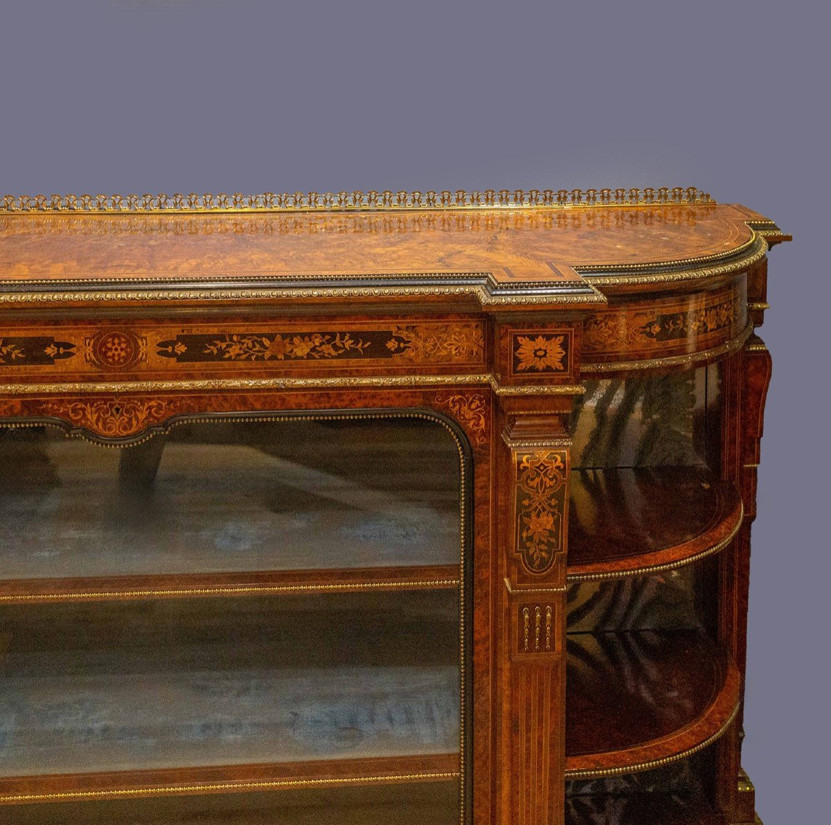 Credenza/Vetrina, in radica di noce, Stile Napoleone III, Primi '900-photo-2