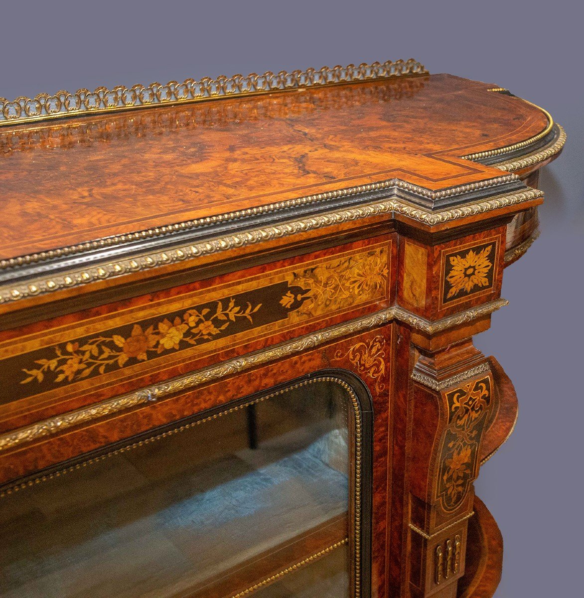 Credenza/Vetrina, in radica di noce, Stile Napoleone III, Primi '900-photo-3