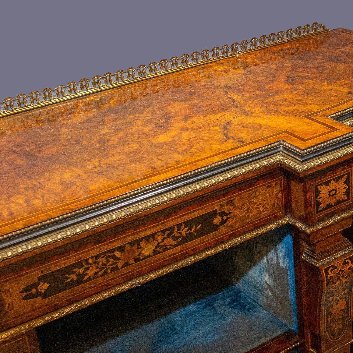 Credenza/Vetrina, in radica di noce, Stile Napoleone III, Primi '900-photo-7