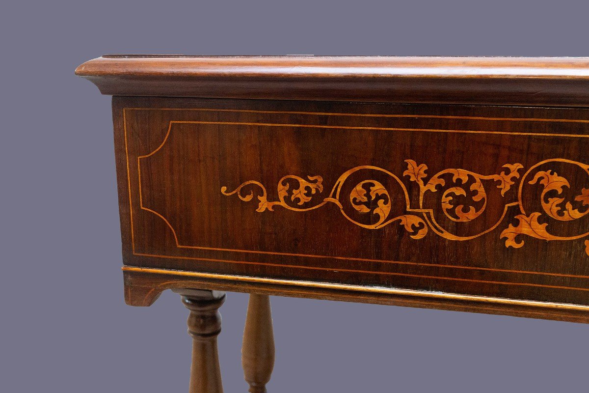 Tavolino in legno intarsiato Carlo X, Epoca primi '800-photo-5