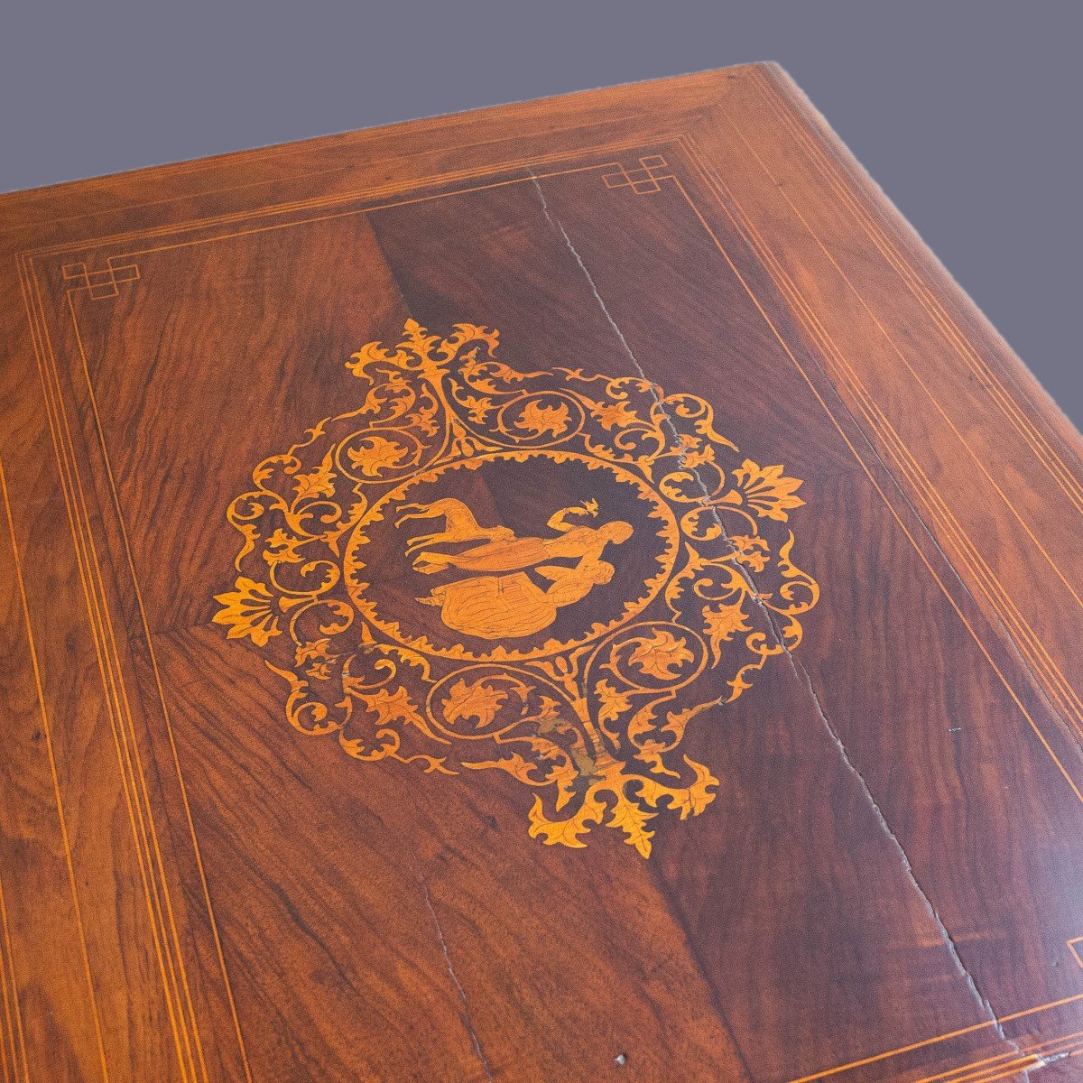 Tavolino in legno intarsiato Carlo X, Epoca primi '800-photo-8