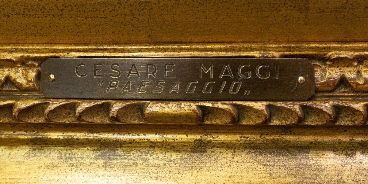 Olio su tela, "Paesaggio Autunnale", Cesare Maggi, Epoca '900, firmato-photo-7