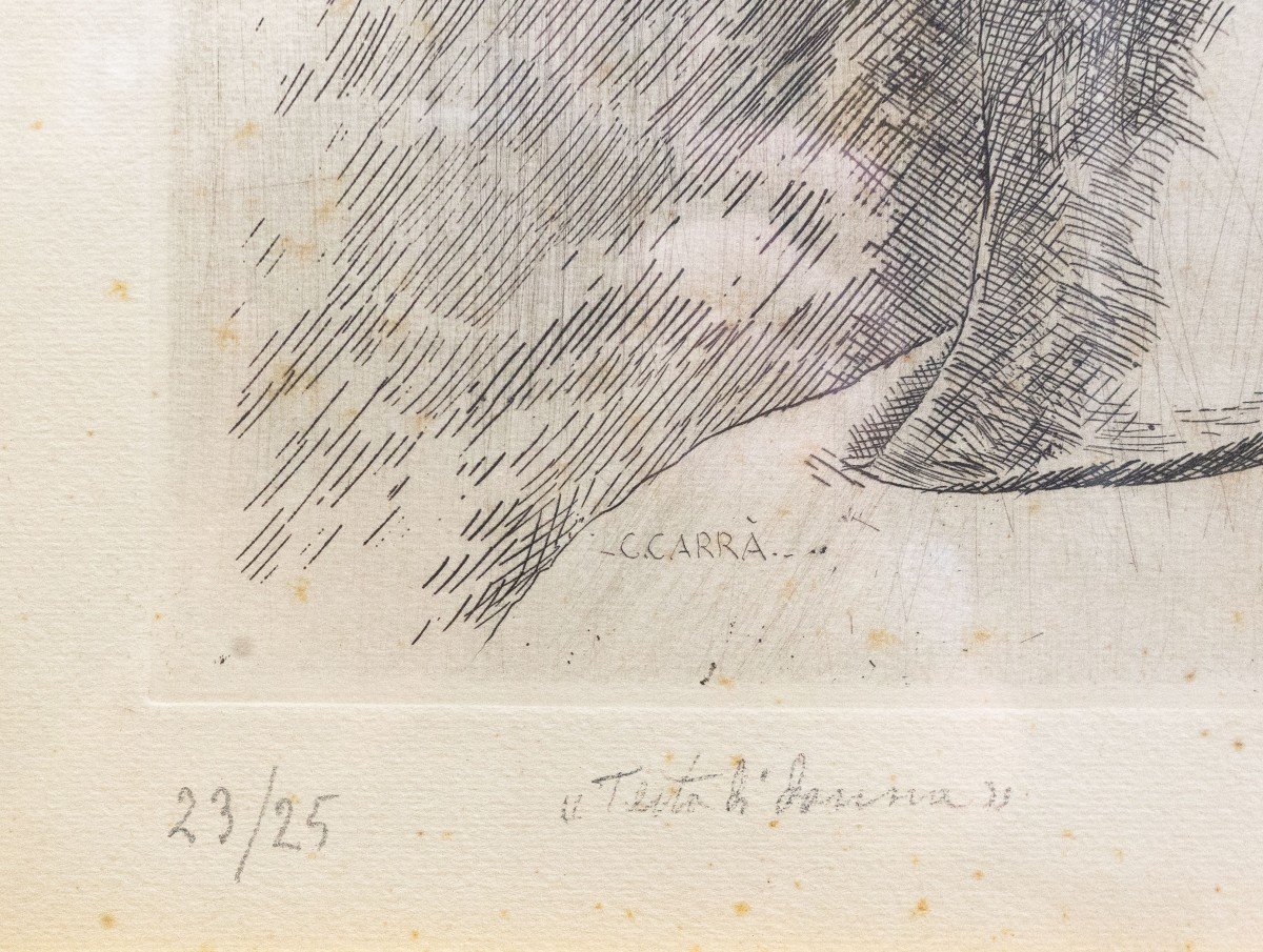 Acquaforte di Carlo Carrà, "Testa di Donna", 23/25 esemplari, 1924-photo-3