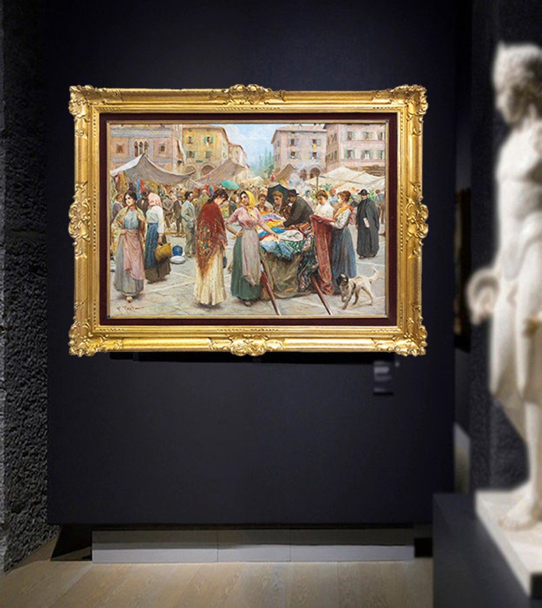 Fabio Fabbi, "Mercato di Firenze", olio su tela, Epoca Primi del '900-photo-4