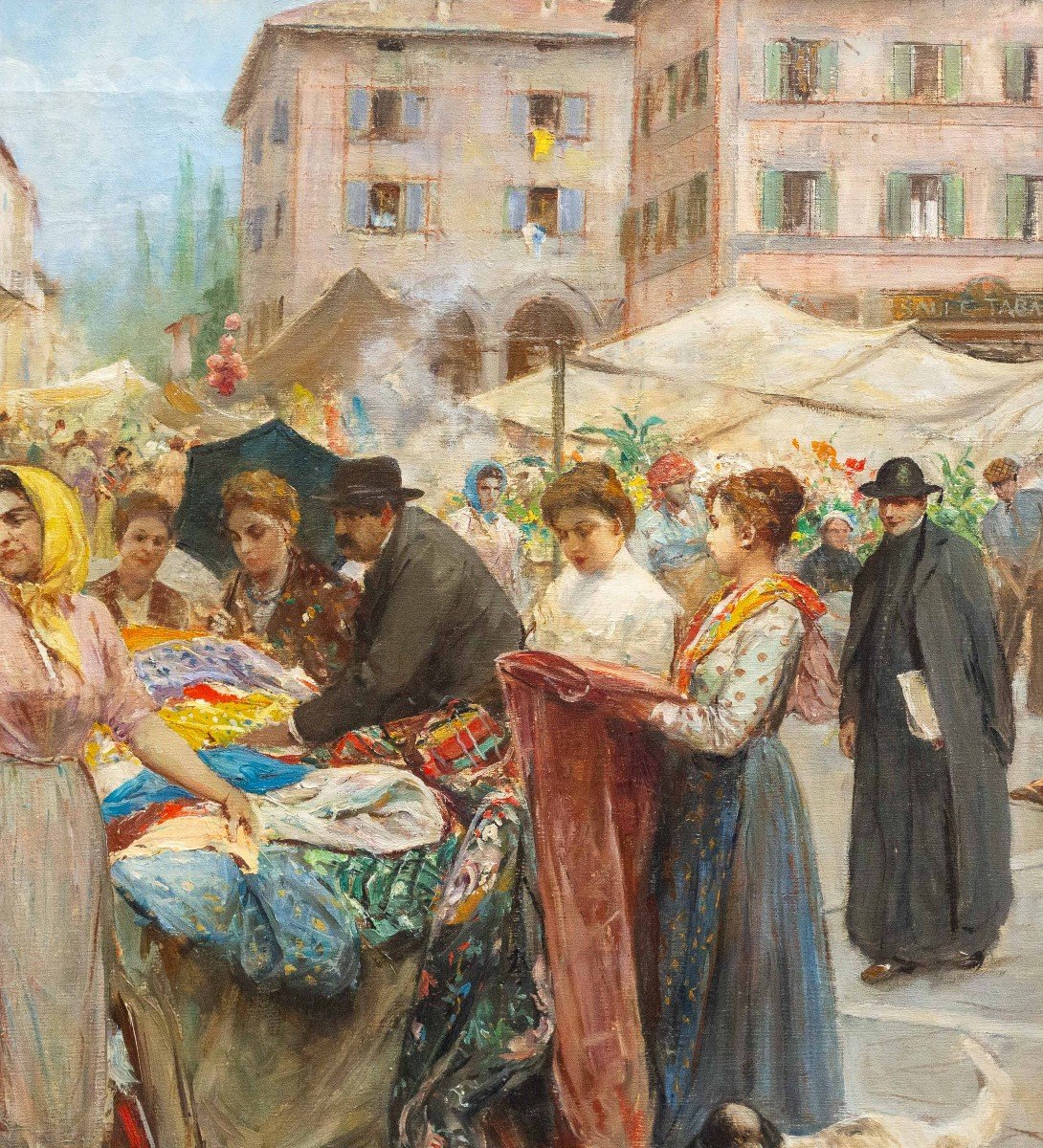 Fabio Fabbi, "Mercato di Firenze", olio su tela, Epoca Primi del '900-photo-1