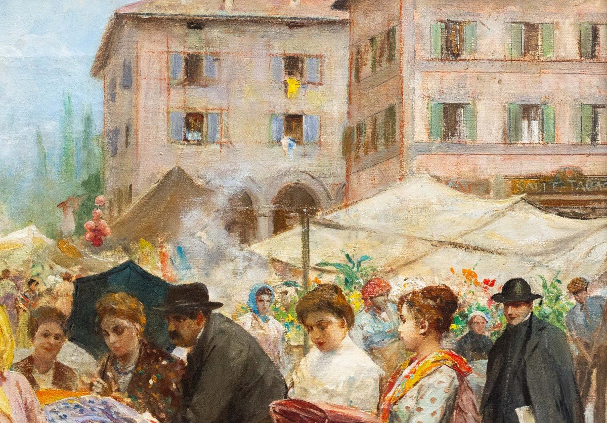 Fabio Fabbi, "Mercato di Firenze", olio su tela, Epoca Primi del '900-photo-2