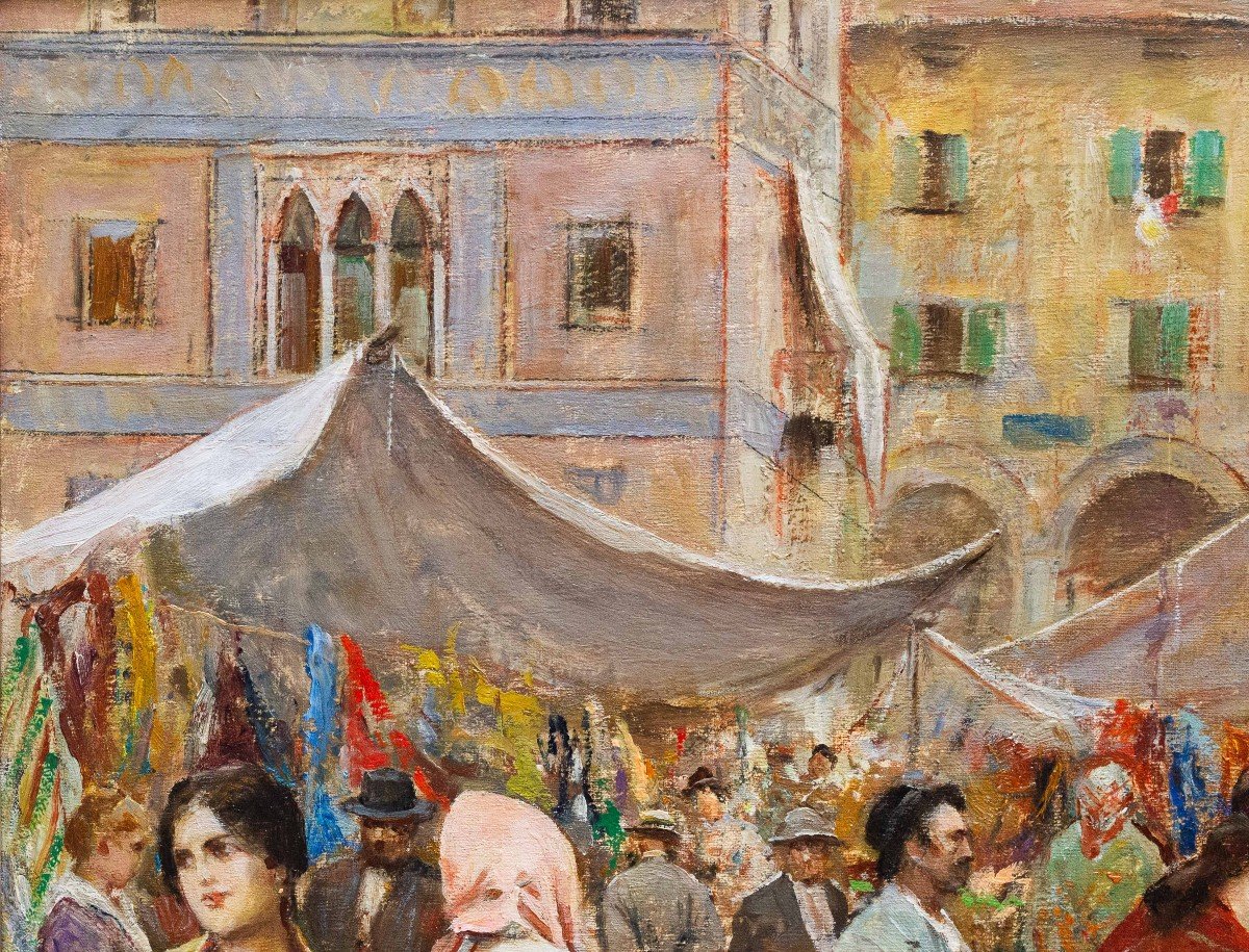Fabio Fabbi, "Mercato di Firenze", olio su tela, Epoca Primi del '900-photo-8