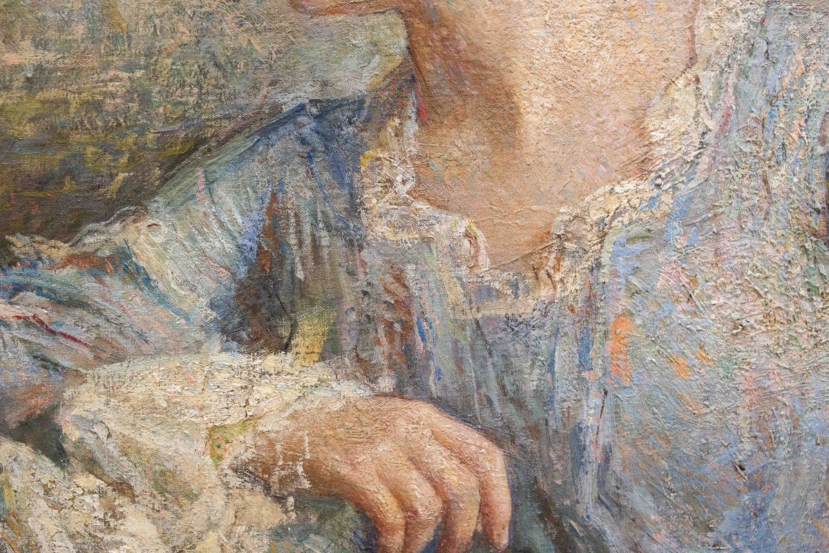 Grande dipinto di Alessandro Battaglia, "Dama", olio su tela, 1904, firmato-photo-4