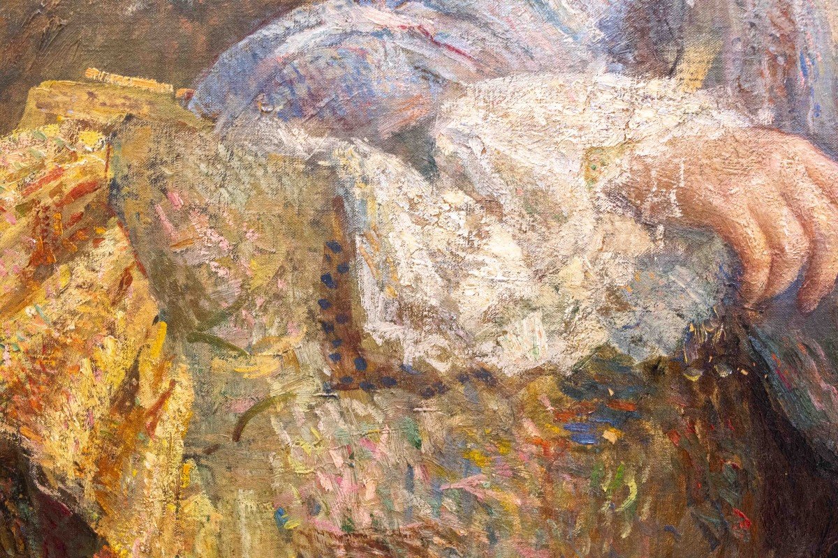 Grande dipinto di Alessandro Battaglia, "Dama", olio su tela, 1904, firmato-photo-5