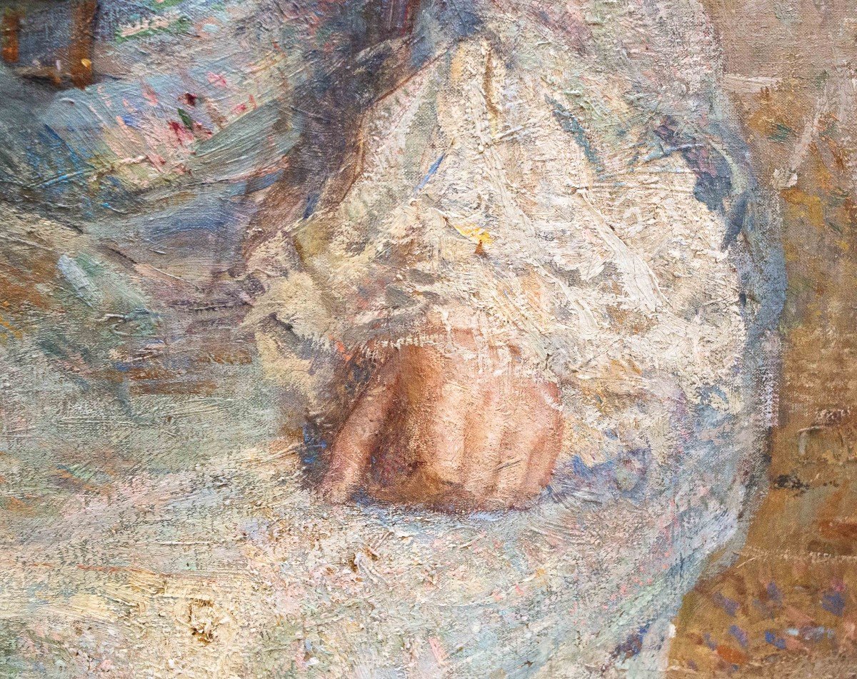 Grande dipinto di Alessandro Battaglia, "Dama", olio su tela, 1904, firmato-photo-6