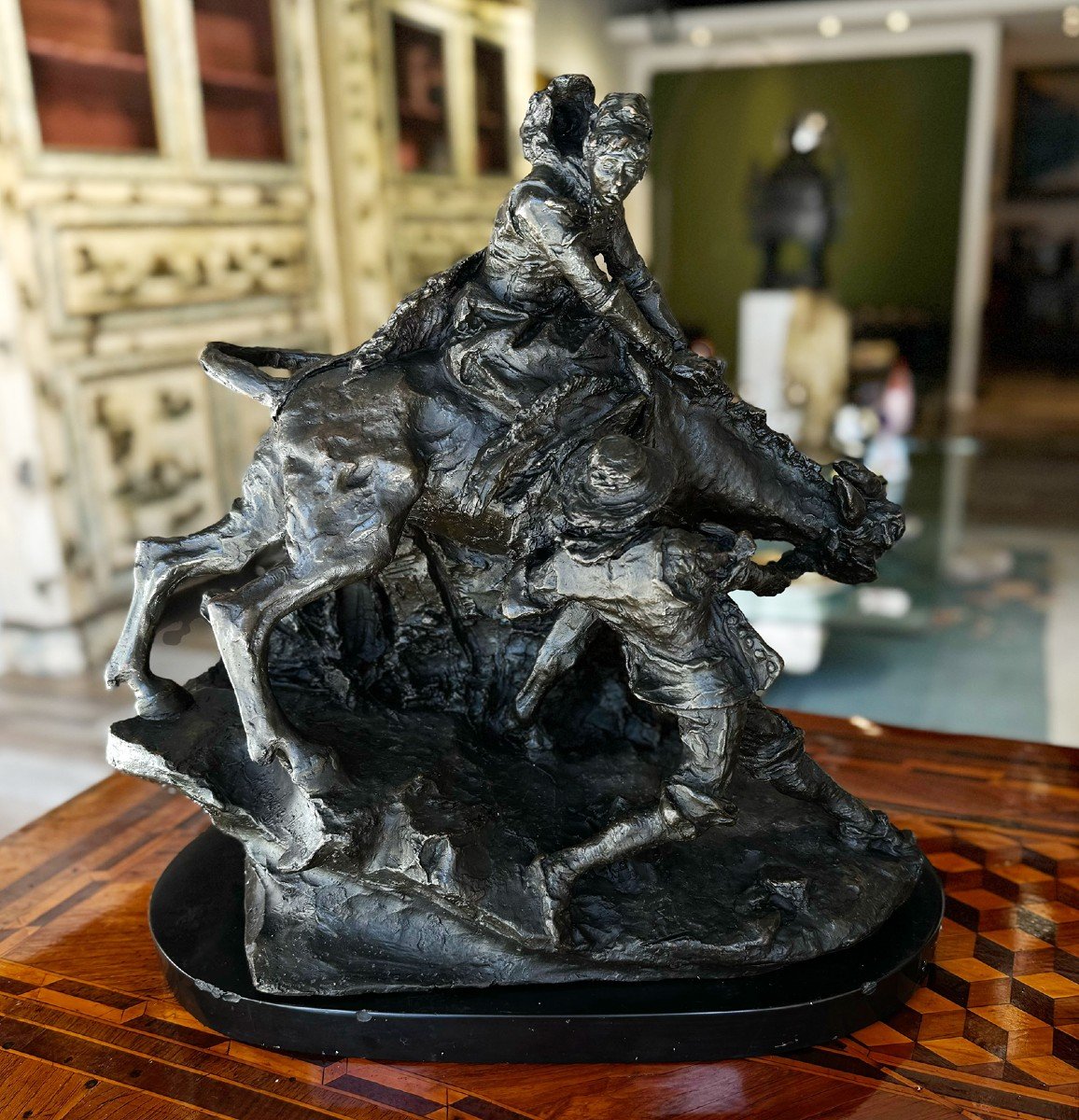 Coppia di sculture in Bronzo di A. Moriggi, Venezia, "Percorso Tortuoso", Primi '900-photo-3
