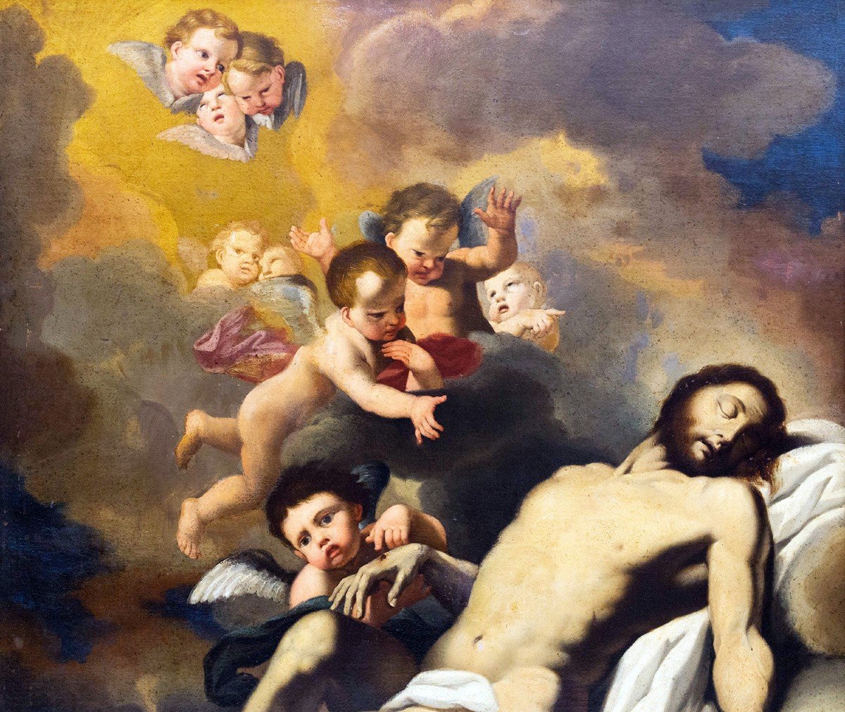 Dipinto di grandi dimensioni, "Traslazione di Cristo", olio su tela, sec. XVIII-photo-3