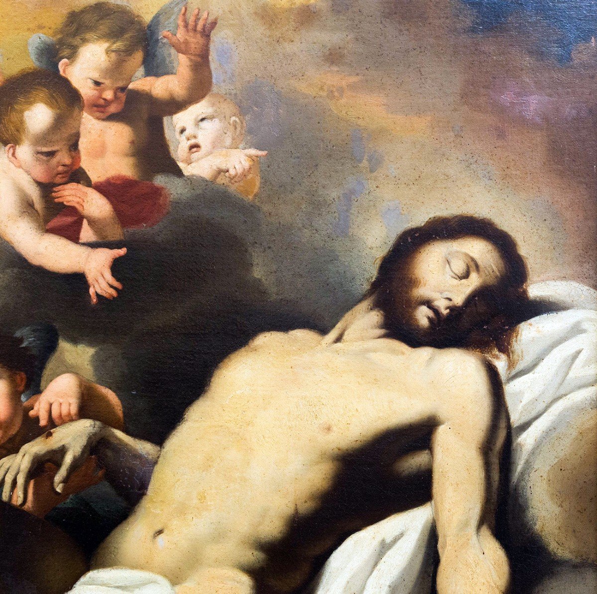 Dipinto di grandi dimensioni, "Traslazione di Cristo", olio su tela, sec. XVIII-photo-2