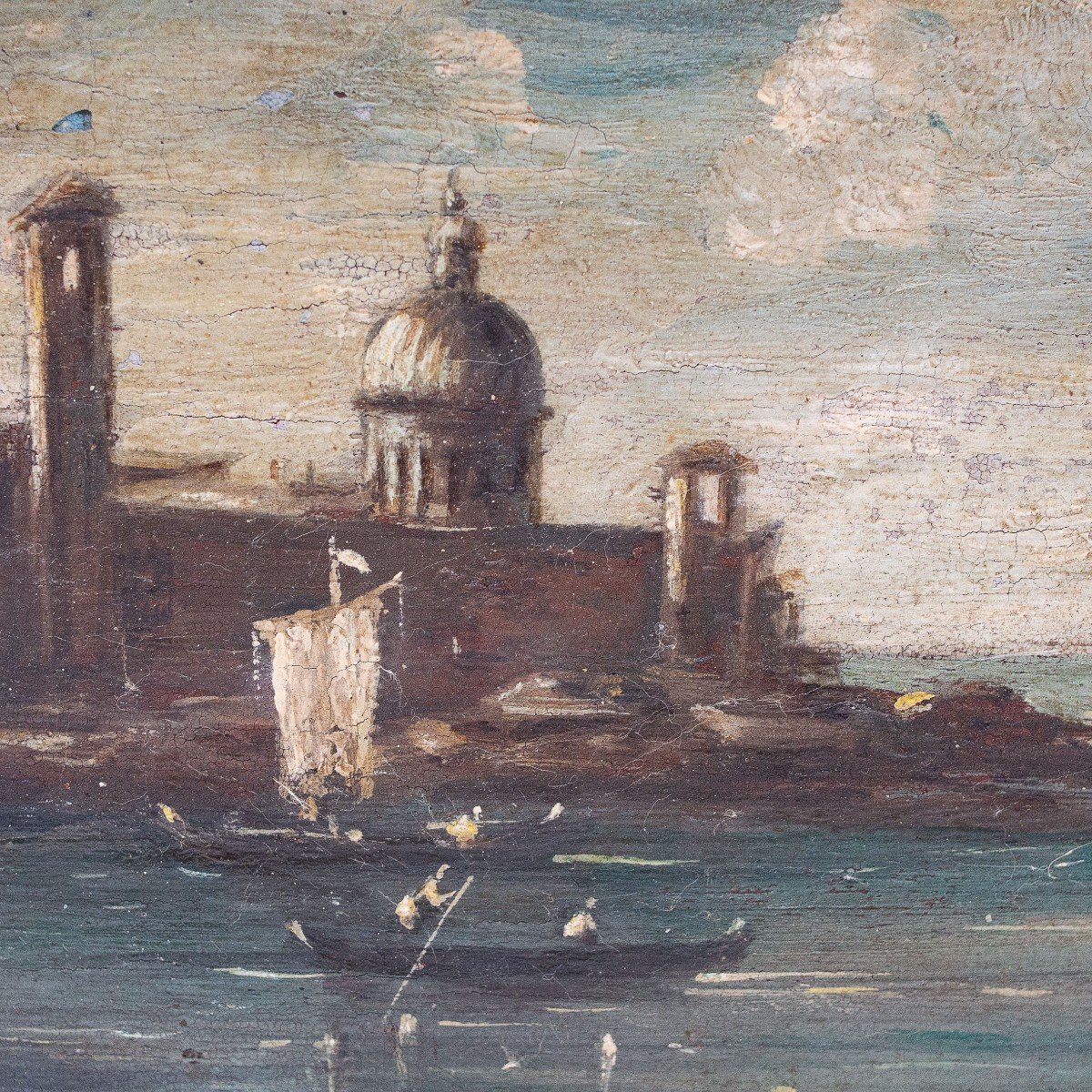 "Laguna di Venezia", olio su tela Scuola del Guardi, Epoca Primi '800-photo-1