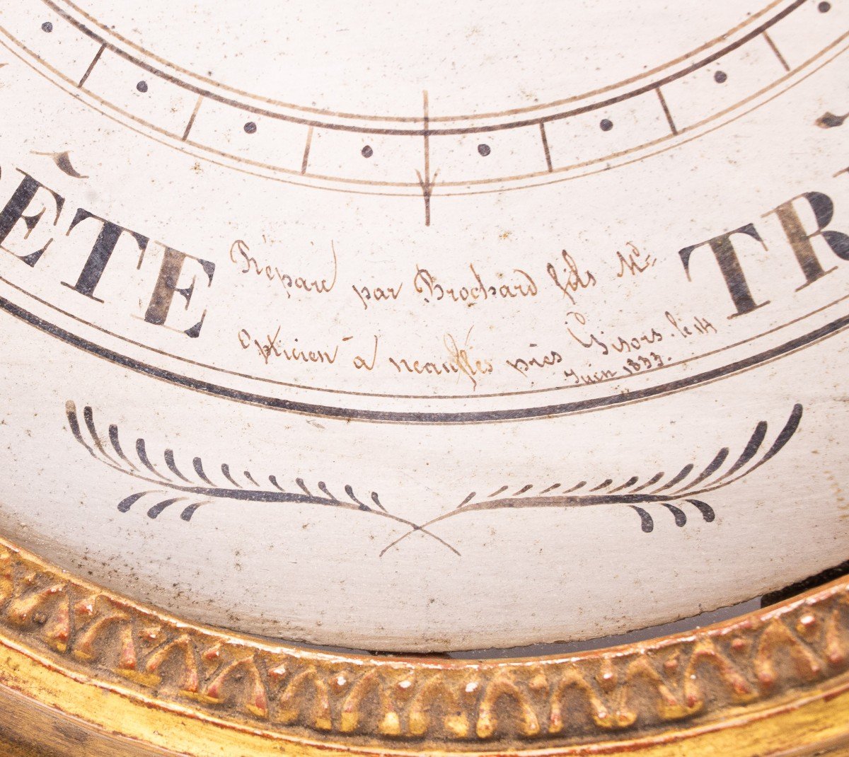 Barometro Origine Francia, in legno dorato, 1833-photo-3
