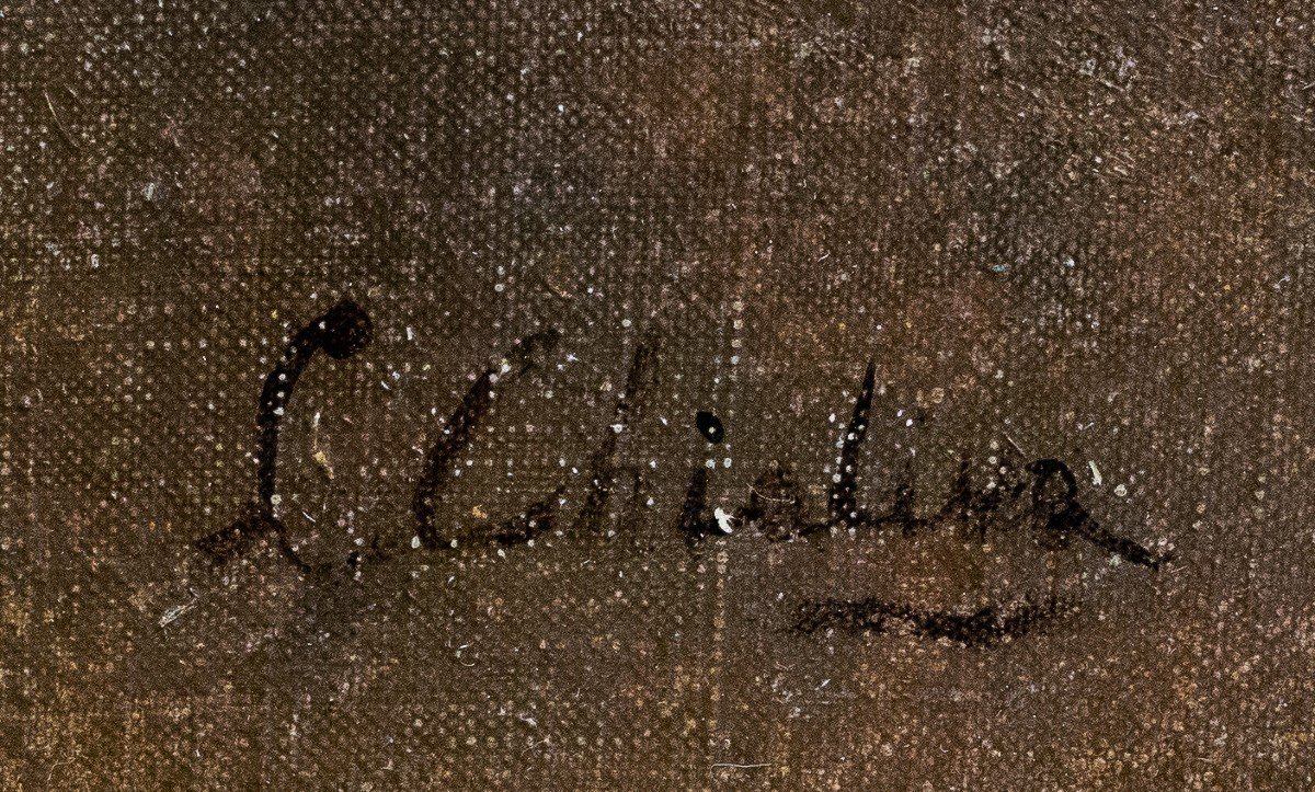 Luigi Chialiva, olio su tela, "Ritratto femminile", firmato, Epoca fine '800-photo-3