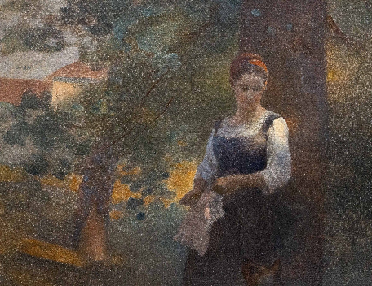 Luigi Chialiva, olio su tela, "Ritratto femminile", firmato, Epoca fine '800-photo-7