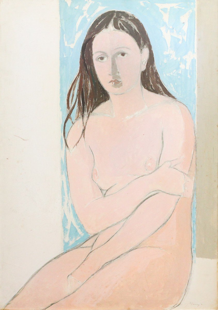 Francesco Menzio, "Modella", dipinto olio su tela , firmato, Anni '50