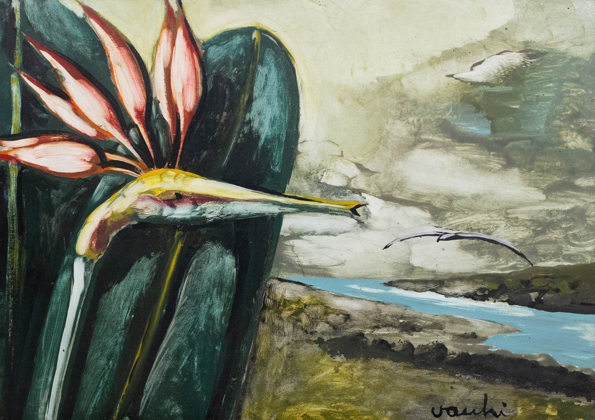 Sergio Vacchi , "Attenzione del volo", Olio su tela, firmato, 1973