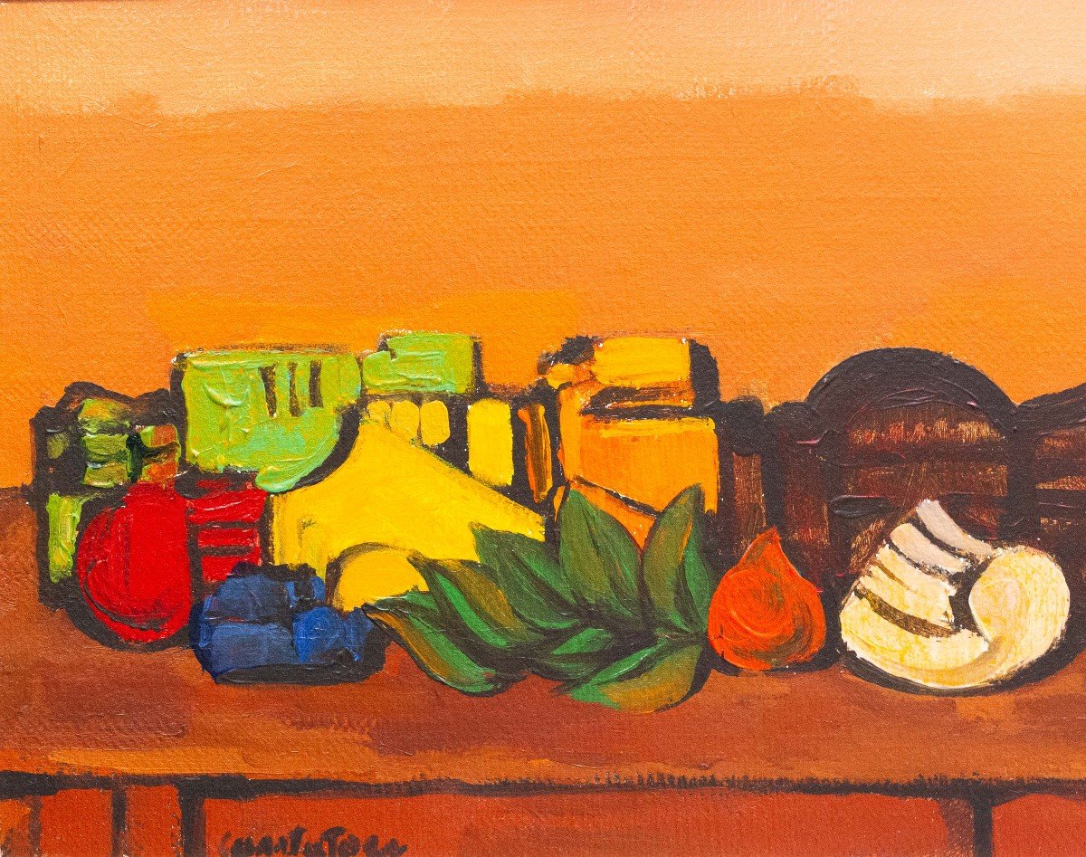 Domenico Cantatore, acrilico, "Natura Morta", firmato, 1972