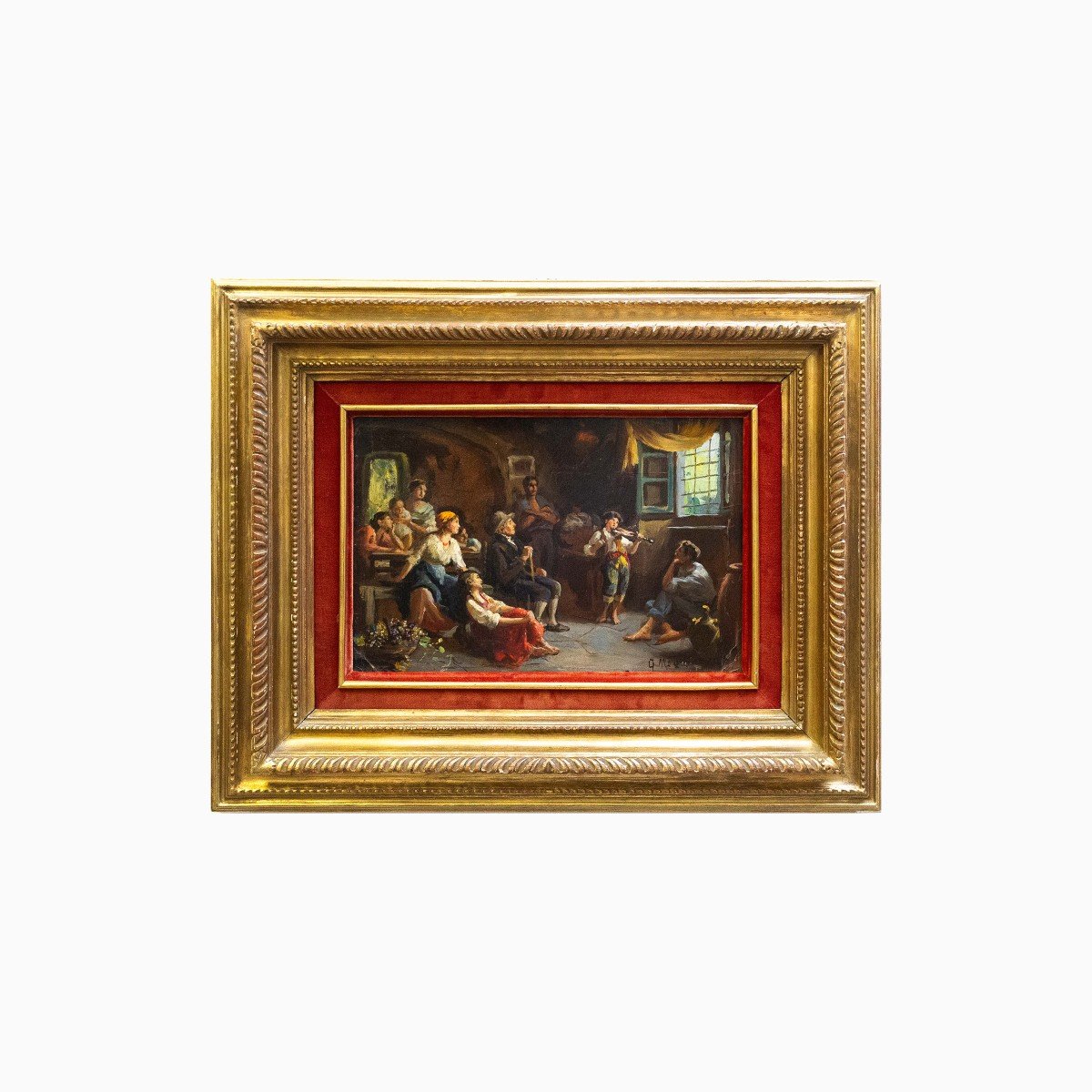 Giuseppe Magni, "Giovane Suonatore", olio su cartone, Primi del '900-photo-2