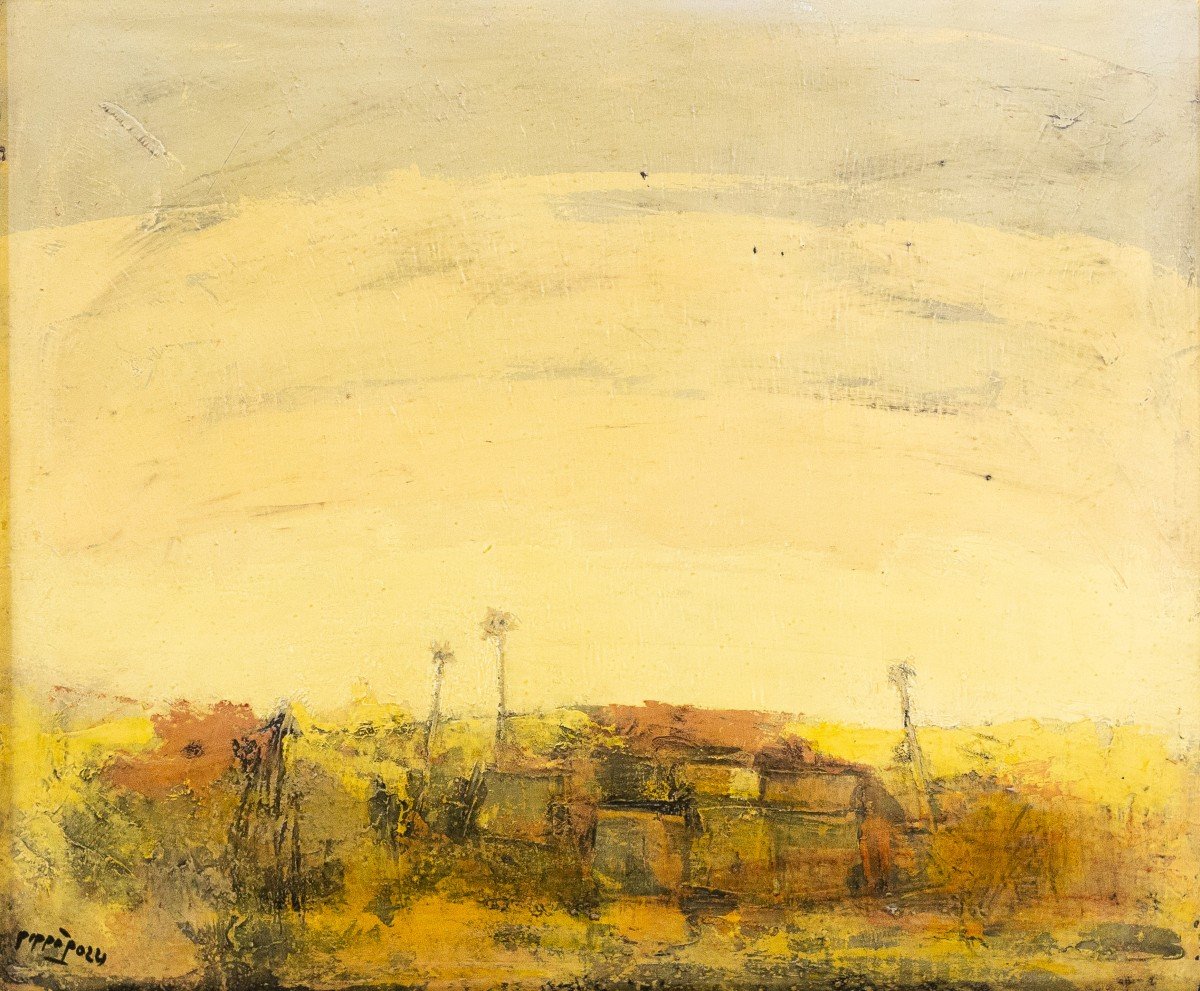Pippo Pozzi, "Villaggio Egiziano", olio su tela, Epoca '900-photo-1