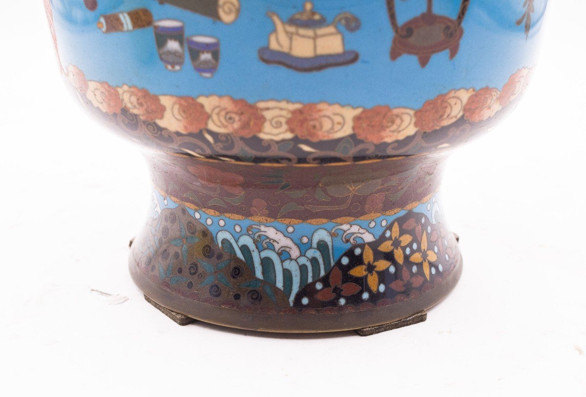 Vaso antico giapponese Meiji in smalto cloisonne, Primo '900-photo-3