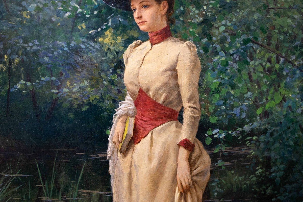 Carlo Pollonera, olio su tela, "La Quiete", firmato, 1890-photo-7