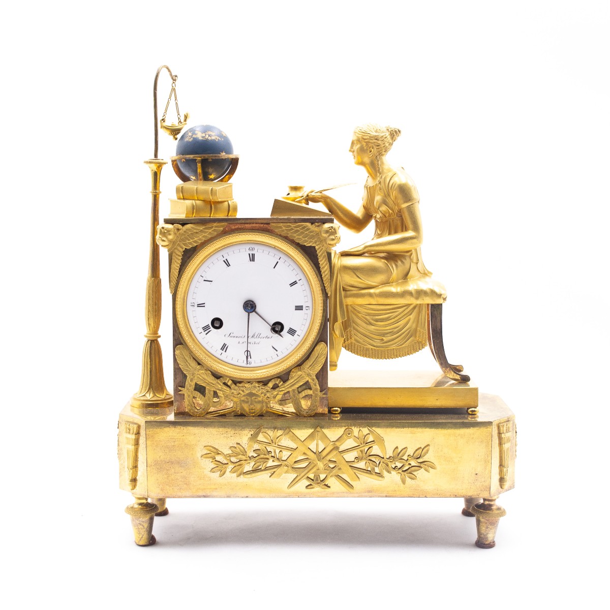 Orologio da tavolo in bronzo dorato, "La Letteratura", Epoca '800