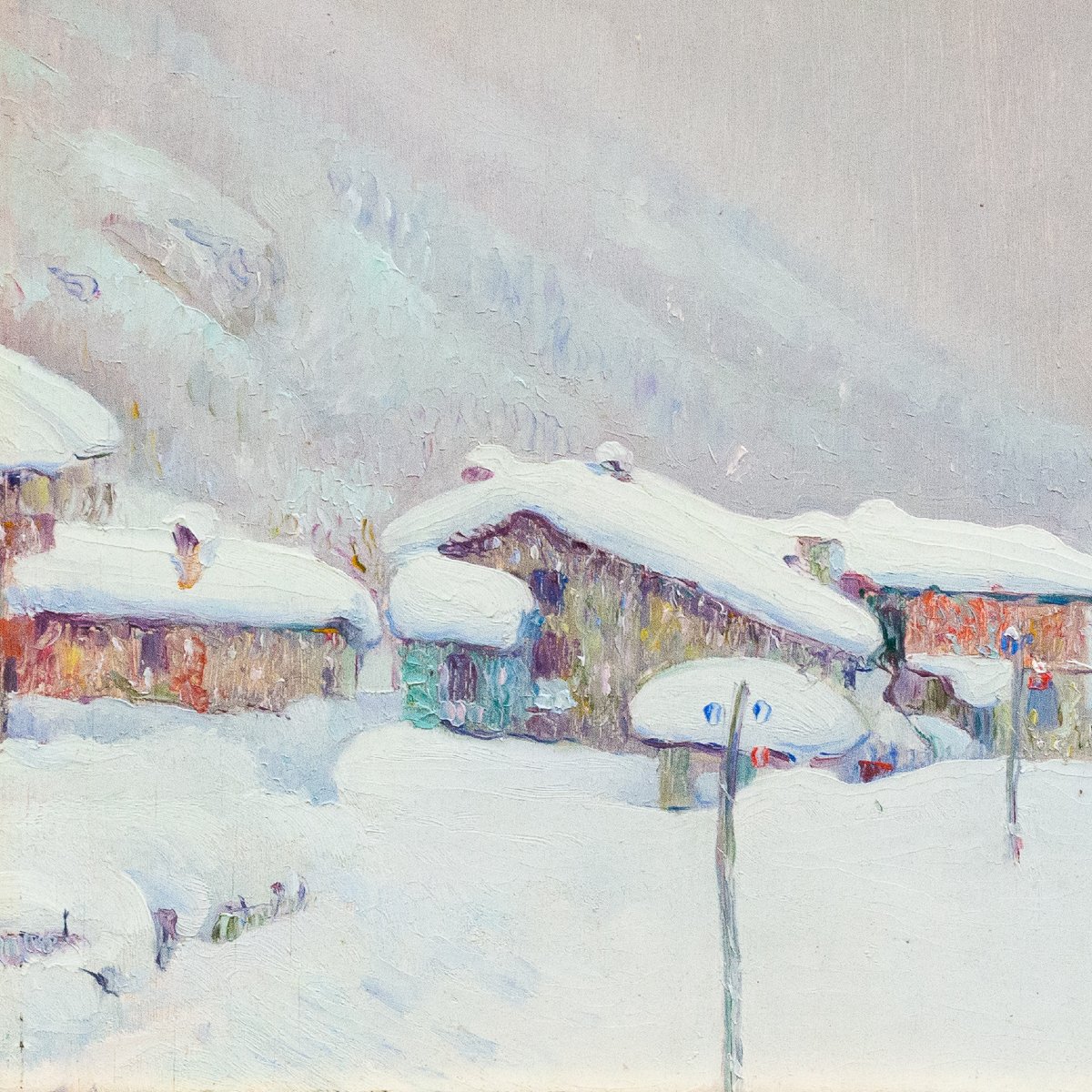 Giuseppe Sobrile, "Borgo Innevato", Epoca Primi '900-photo-1