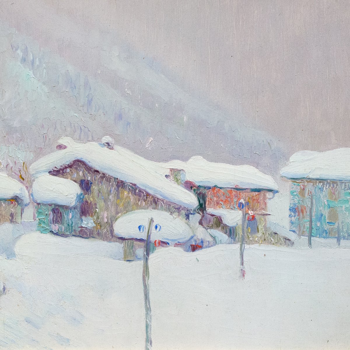 Giuseppe Sobrile, "Borgo Innevato", Epoca Primi '900-photo-3