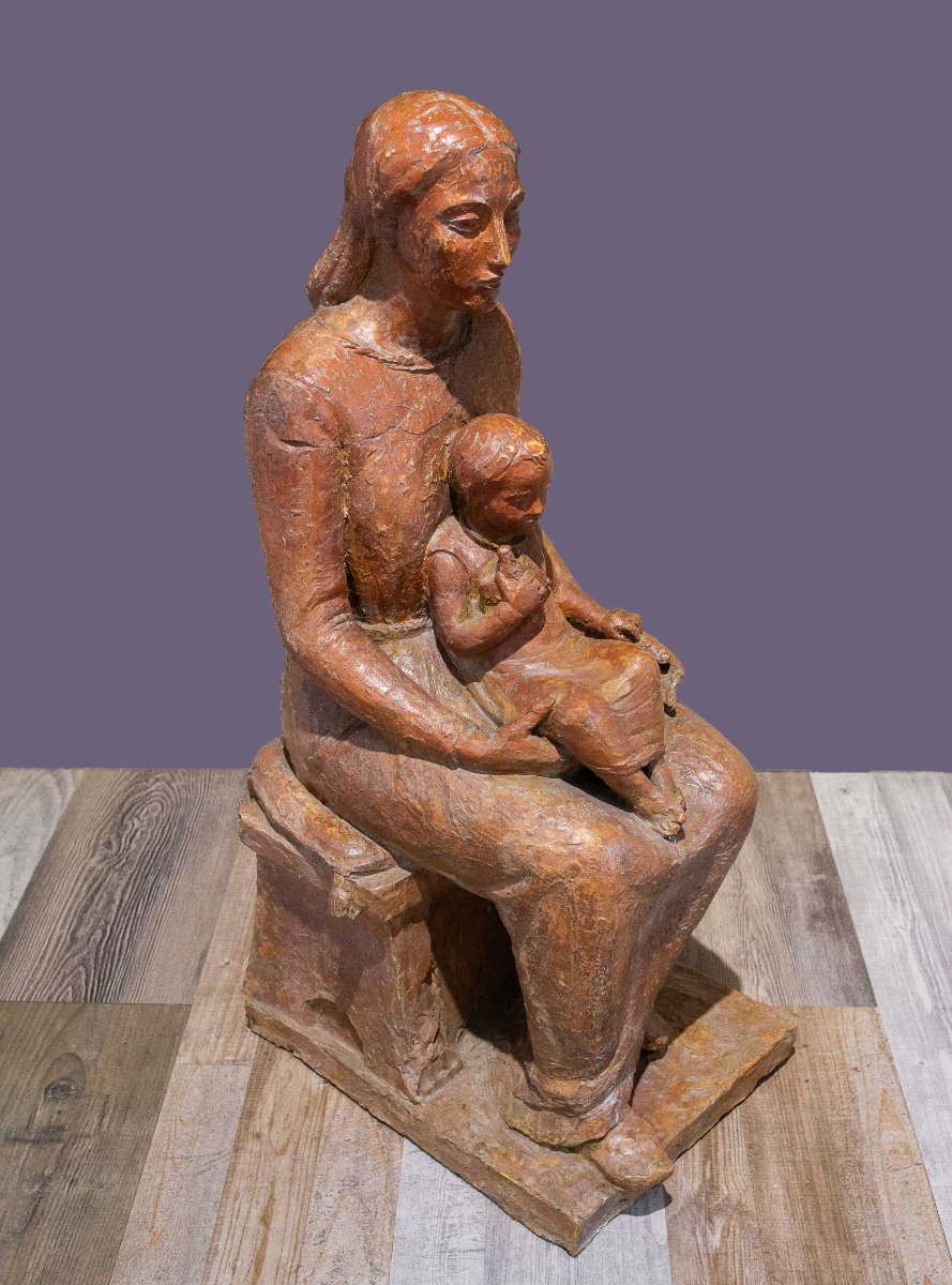 Scultura in terracotta, "Maternità", Metà del '900-photo-5