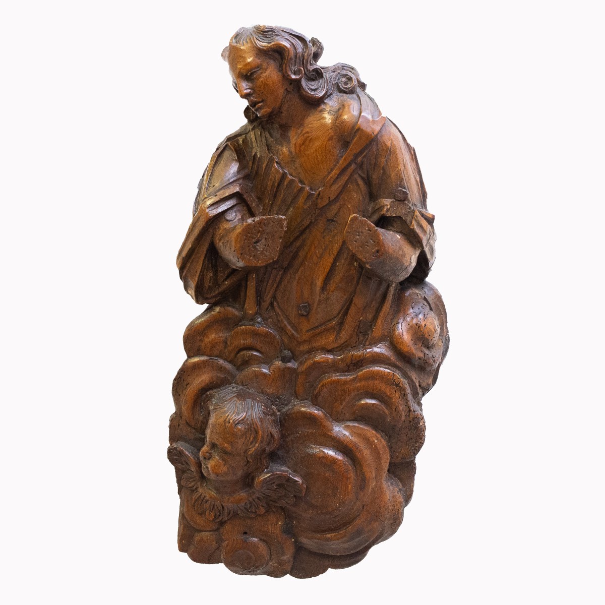 Coppia sculture intagliate lignee da parete, "Scene Religiose", Epoca '600-photo-3