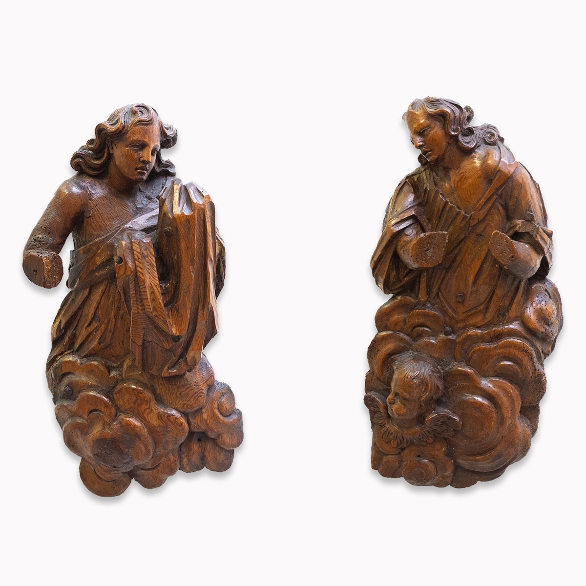 Coppia sculture intagliate lignee da parete, "Scene Religiose", Epoca '600