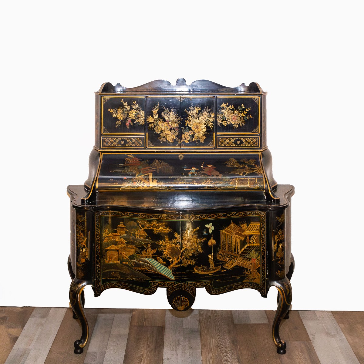 Mobile ribalta in legno laccato e decorato, stile giapponese, Anni '50-photo-2