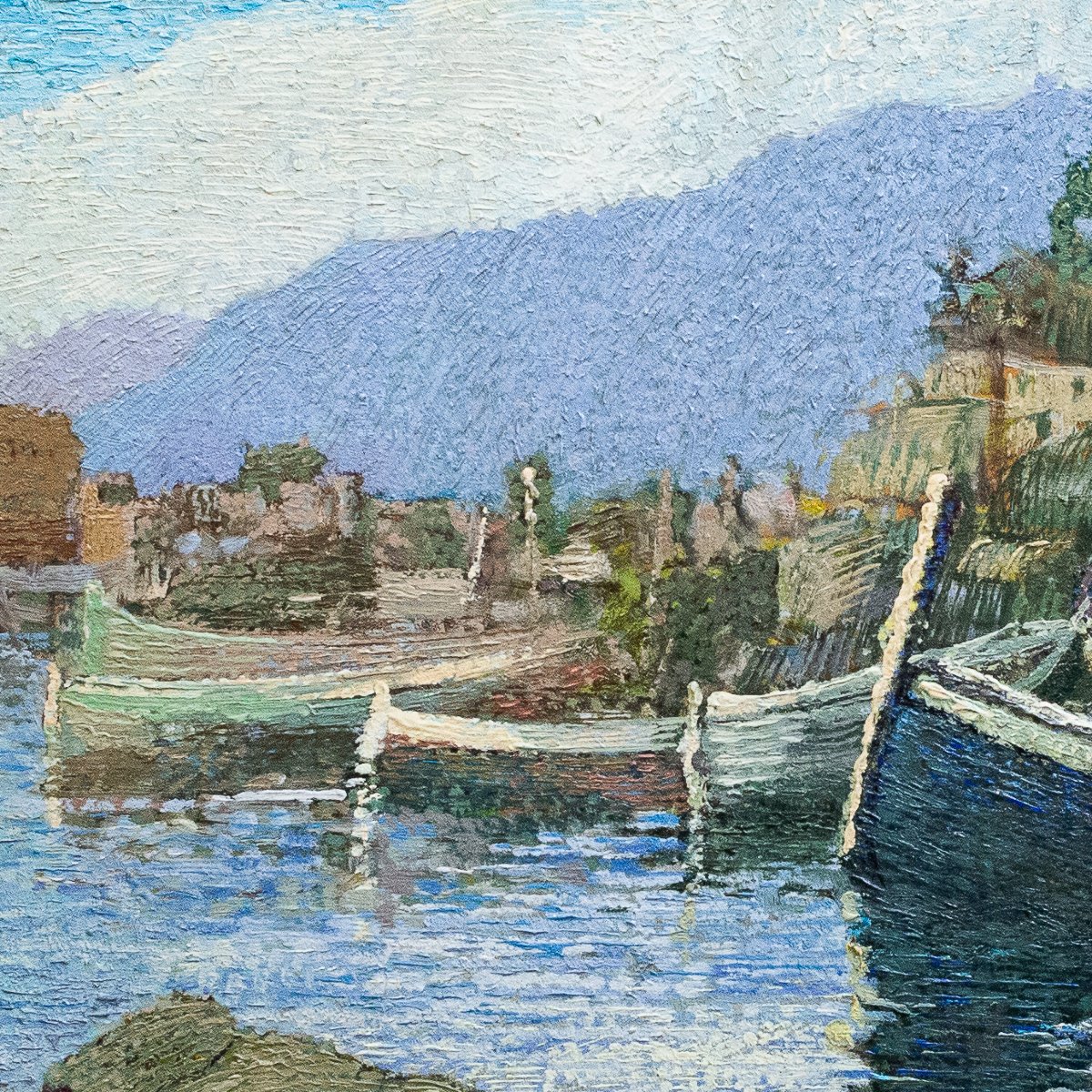 Ferruccio Piovano, "Porto di Camogli", olio su cartone, firmato, 1974-photo-1