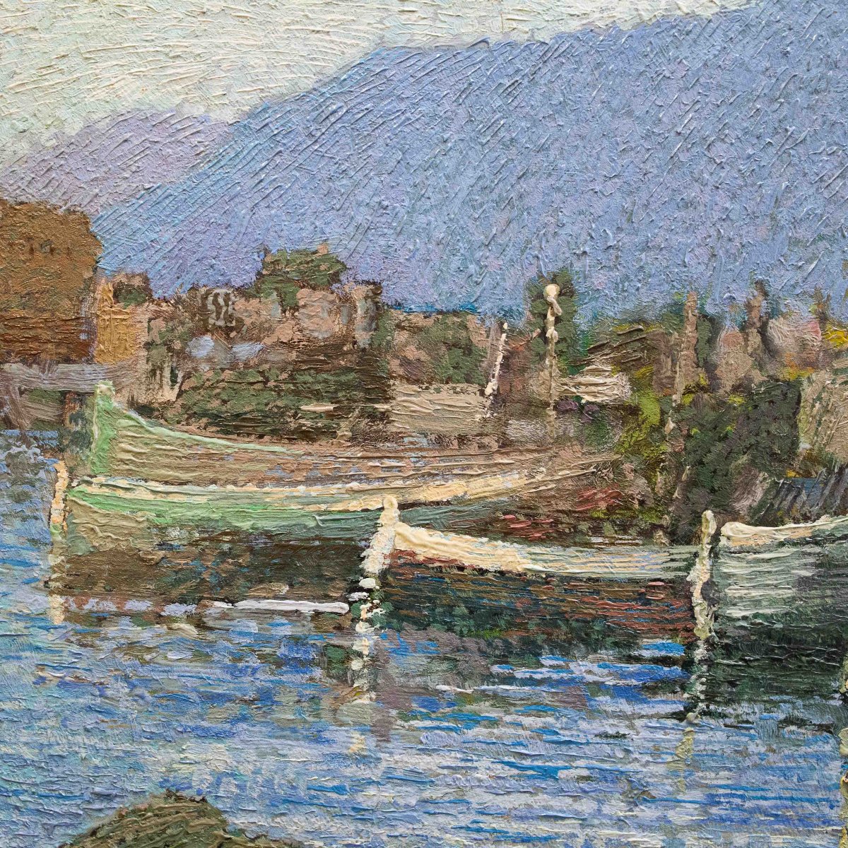 Ferruccio Piovano, "Porto di Camogli", olio su cartone, firmato, 1974-photo-5