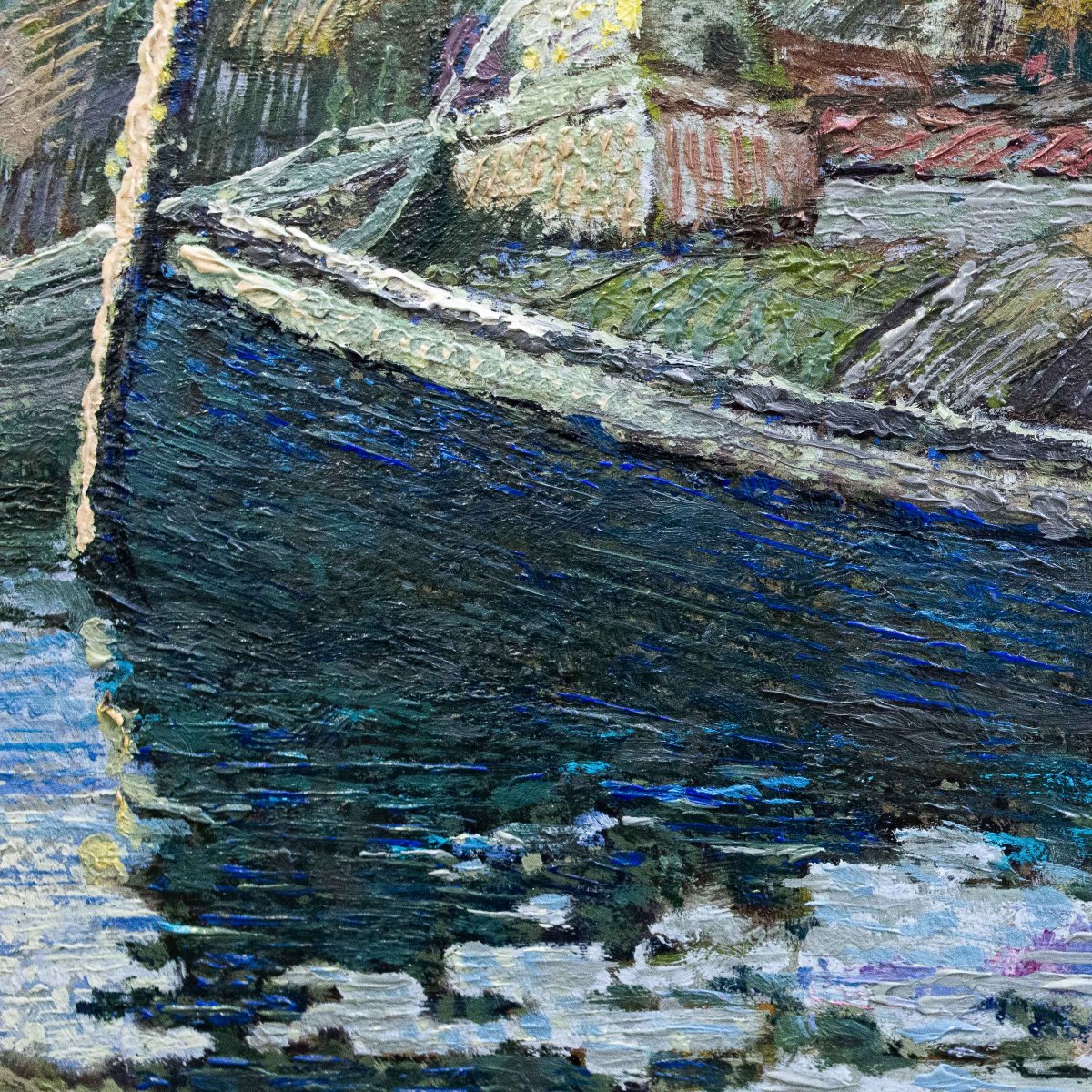 Ferruccio Piovano, "Porto di Camogli", olio su cartone, firmato, 1974-photo-7