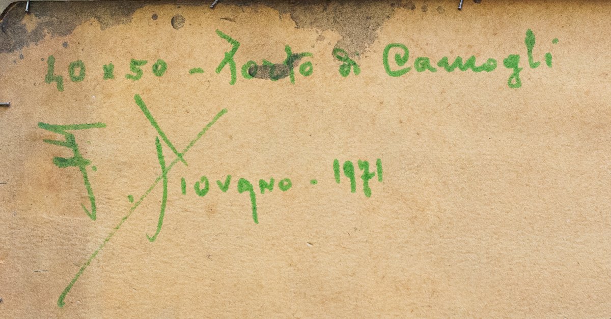 Ferruccio Piovano, "Porto di Camogli", olio su cartone, firmato, 1974-photo-8