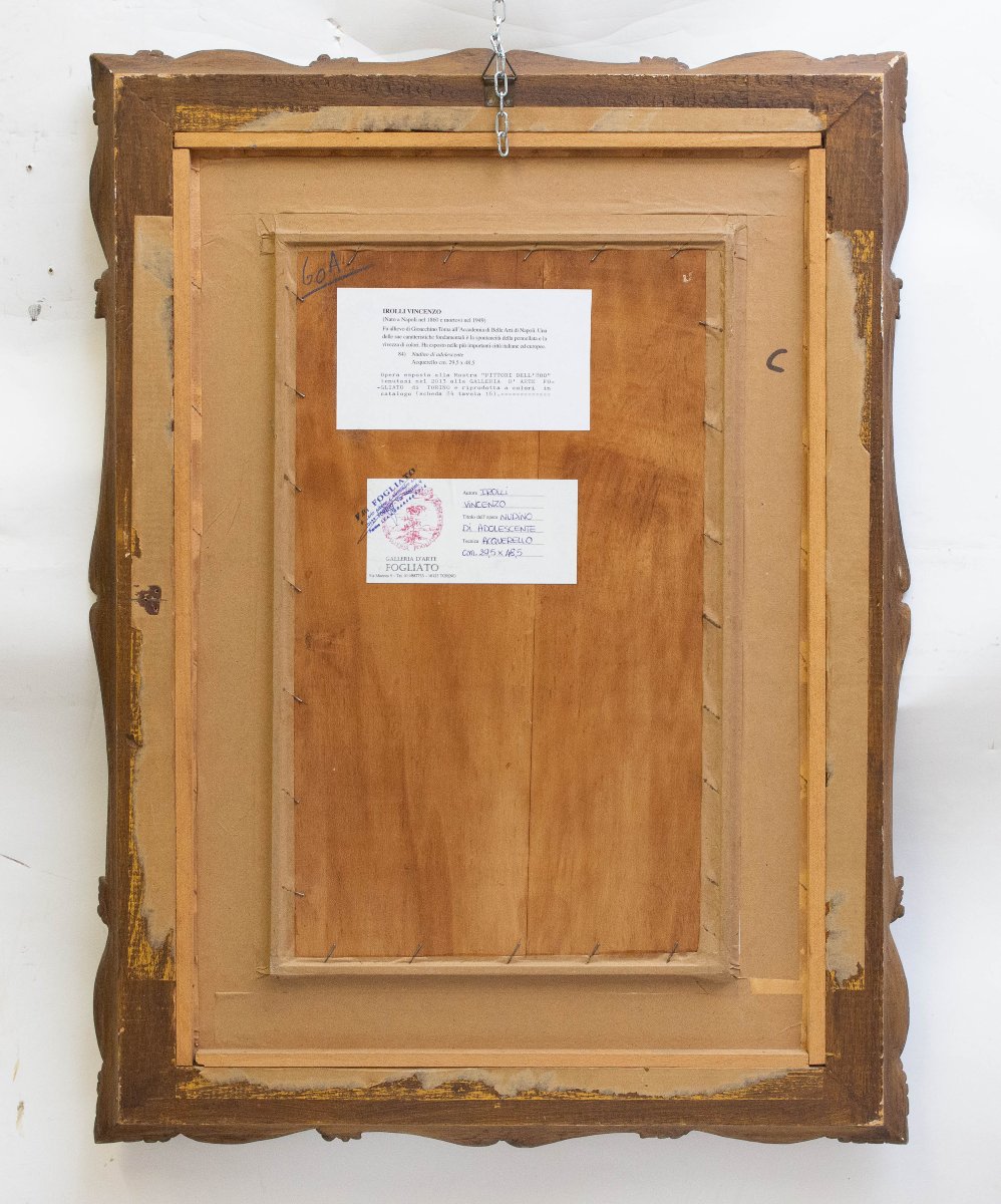 Vincenzo Irolli, "Giovane con anfora", acquerello su carta, firmato, Fine '800-photo-4