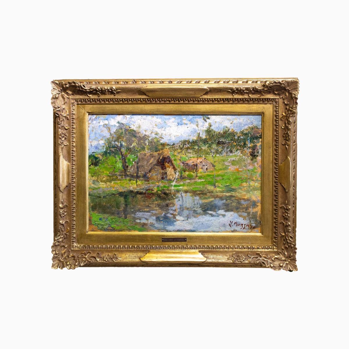 Leonardo Bazzaro, "Paesaggio Rurale", olio su tavola, firmato, Primi '900-photo-2