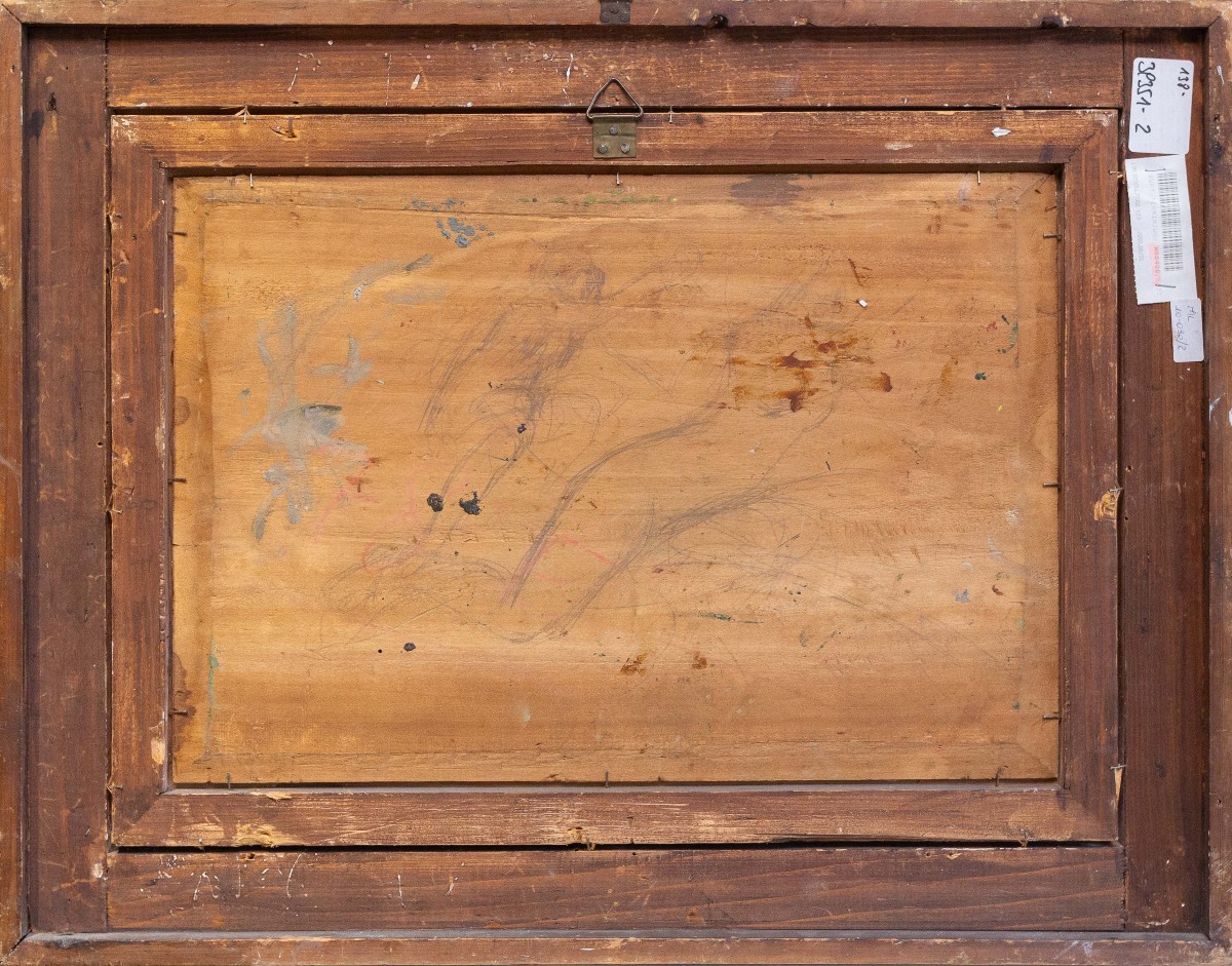 Leonardo Bazzaro, "Paesaggio Rurale", olio su tavola, firmato, Primi '900-photo-4