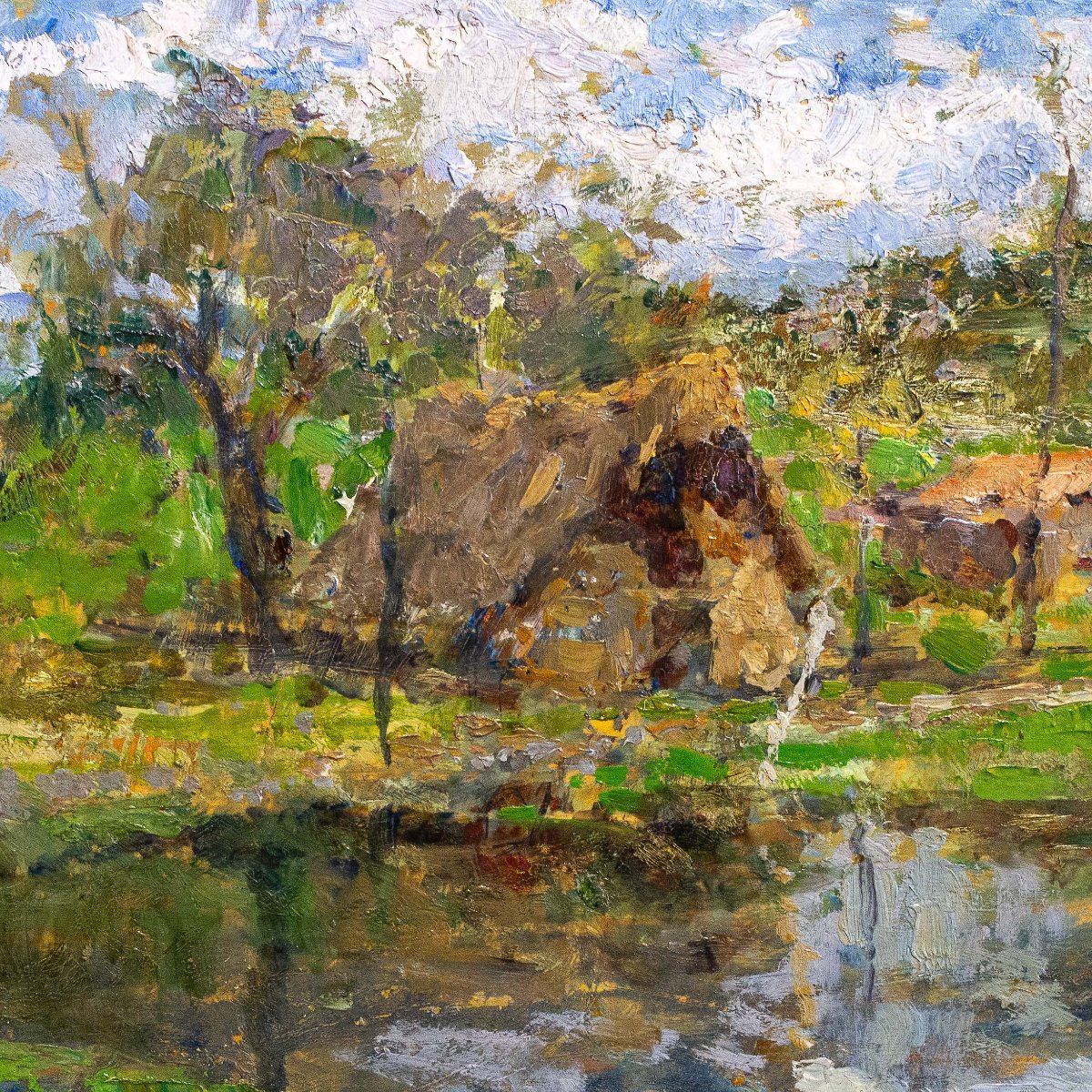 Leonardo Bazzaro, "Paesaggio Rurale", olio su tavola, firmato, Primi '900-photo-4