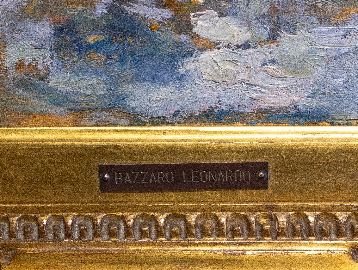 Leonardo Bazzaro, "Paesaggio Rurale", olio su tavola, firmato, Primi '900-photo-7