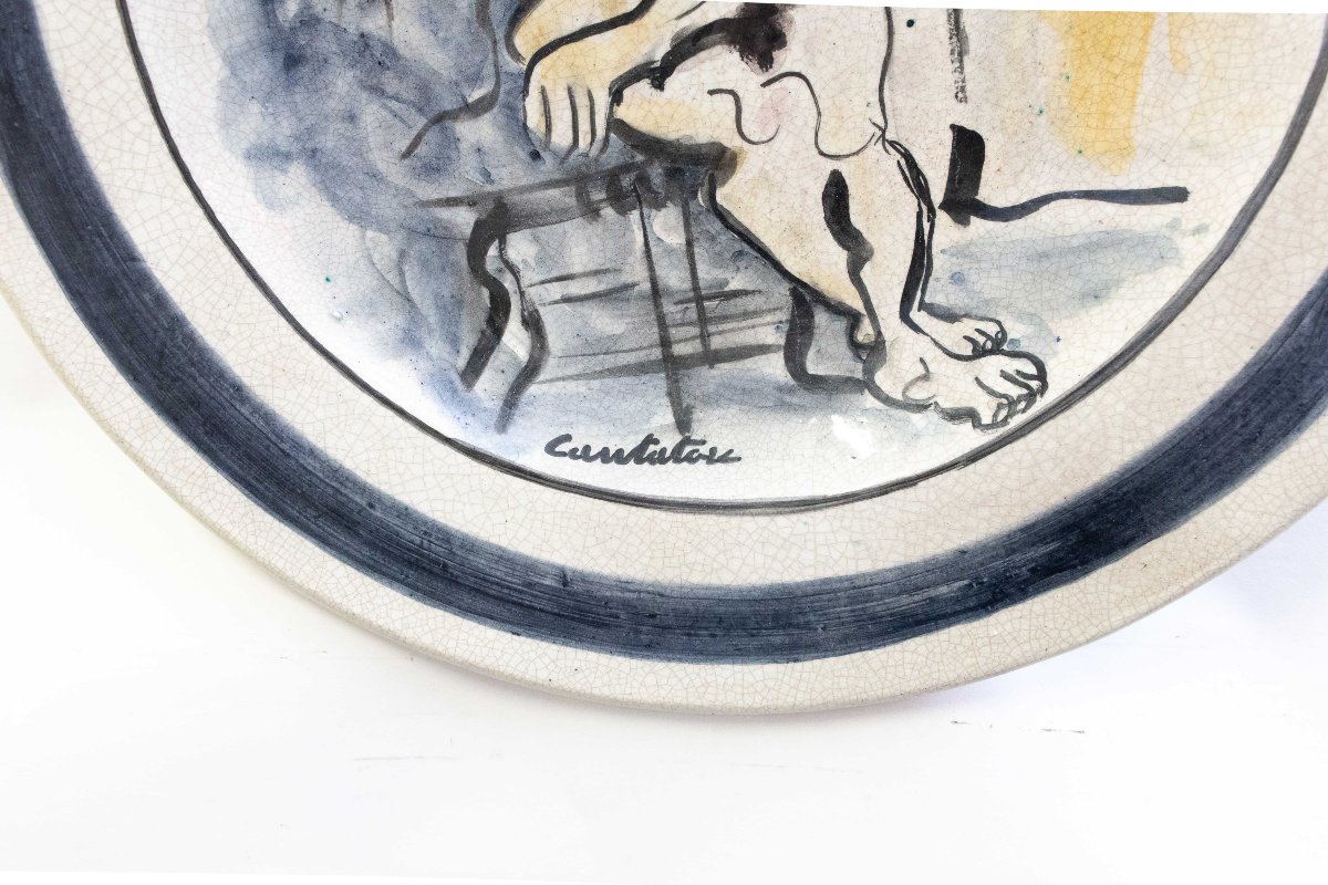 Domenico Cantatore, Piatto in ceramica, "Nudo femminile", 29/50, firmato-photo-1