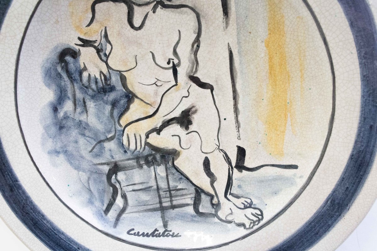 Domenico Cantatore, Piatto in ceramica, "Nudo femminile", 29/50, firmato-photo-2