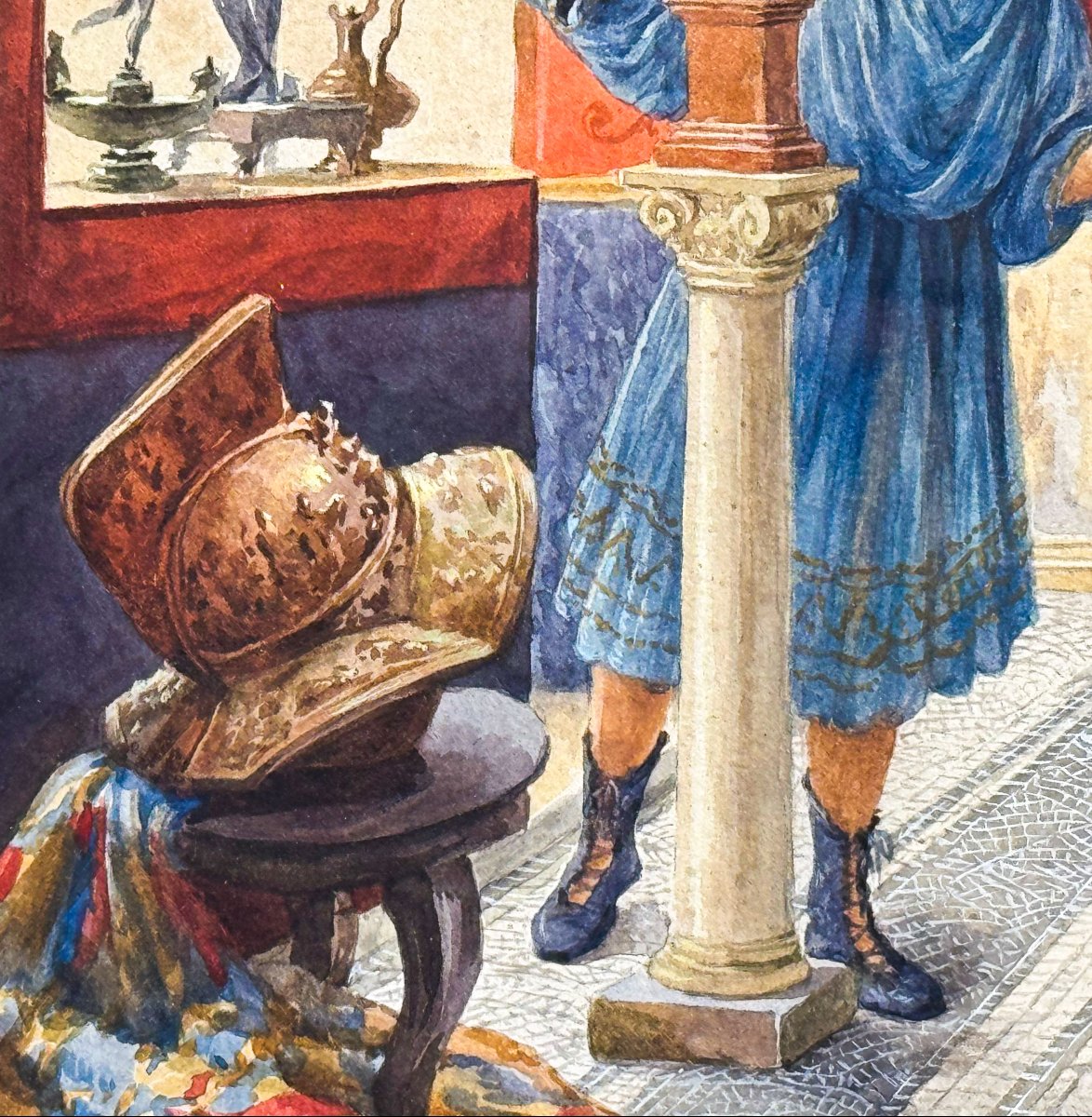 Ettore Forti, "Giovane Antiquario", acquerello su carta, firmato, Fine '800 Primi '900-photo-5