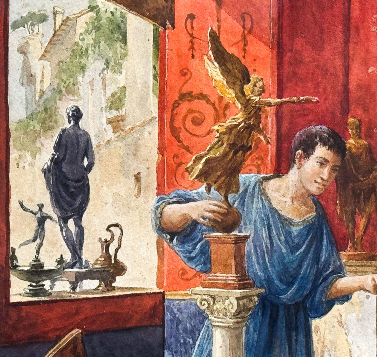 Ettore Forti, "Giovane Antiquario", acquerello su carta, firmato, Fine '800 Primi '900-photo-6