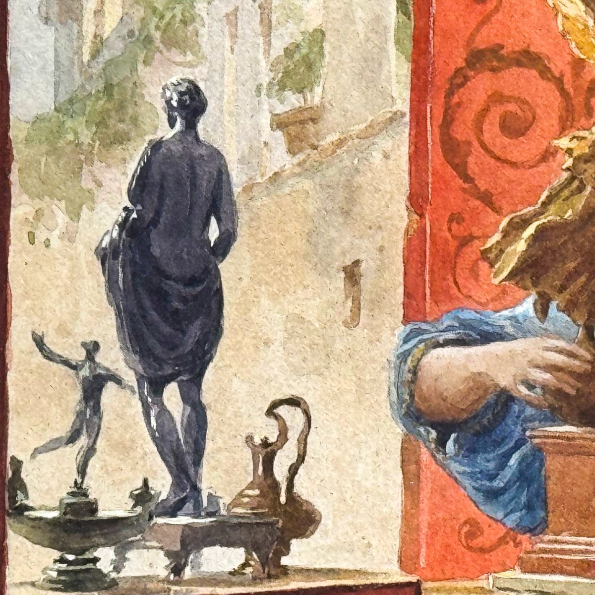 Ettore Forti, "Giovane Antiquario", acquerello su carta, firmato, Fine '800 Primi '900-photo-7