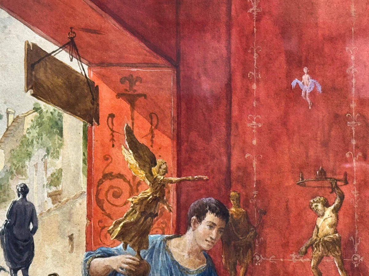 Ettore Forti, "Giovane Antiquario", acquerello su carta, firmato, Fine '800 Primi '900-photo-8